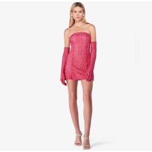 NWOT Miscreants London x Revolve Pink Lace Cupid Mini Dress W/ Gloves UK 6 US 2